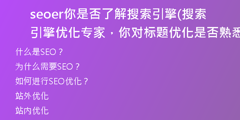 seoer你是否了解搜索引擎(搜索引擎優(yōu)化專家，你對標題優(yōu)化是否熟悉？)