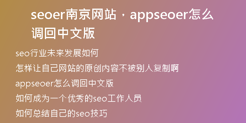 seoer南京網(wǎng)站，appseoer怎么調(diào)回中文版