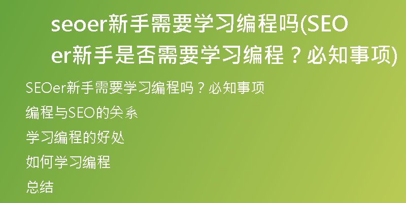 seoer新手需要學習編程嗎(SEOer新手是否需要學習編程？必知事項)