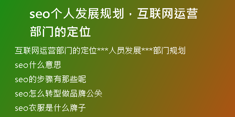 seo個人發(fā)展規(guī)劃，互聯(lián)網(wǎng)運(yùn)營部門的定位