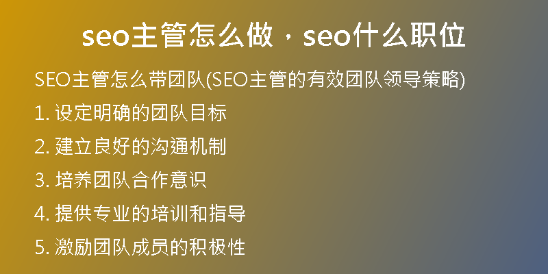 seo主管怎么做，seo什么職位