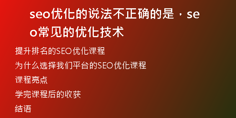 seo優(yōu)化的說法不正確的是，seo常見的優(yōu)化技術(shù)