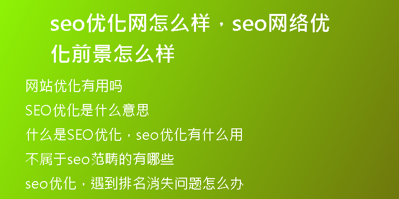 seo優(yōu)化網(wǎng)怎么樣，seo網(wǎng)絡(luò)優(yōu)化前景怎么樣