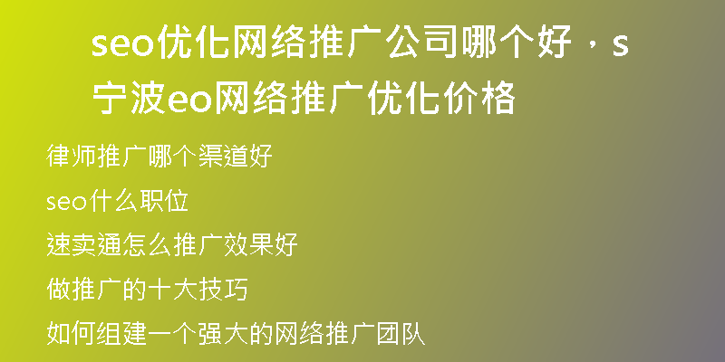 seo優(yōu)化網(wǎng)絡(luò)推廣公司哪個好，寧波seo網(wǎng)絡(luò)推廣優(yōu)化價格