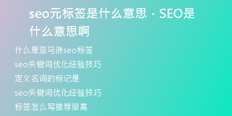 seo元標(biāo)簽是什么意思，SEO是什么意思啊