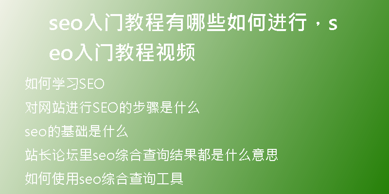 seo入門(mén)教程有哪些如何進(jìn)行，seo入門(mén)教程視頻
