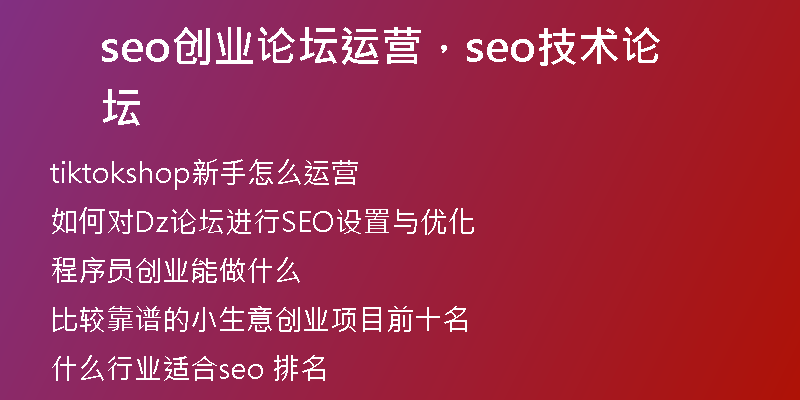 seo創(chuàng)業(yè)論壇運(yùn)營(yíng)，seo技術(shù)論壇