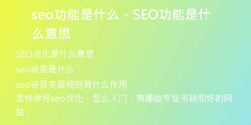 seo功能是什么，SEO功能是什么意思