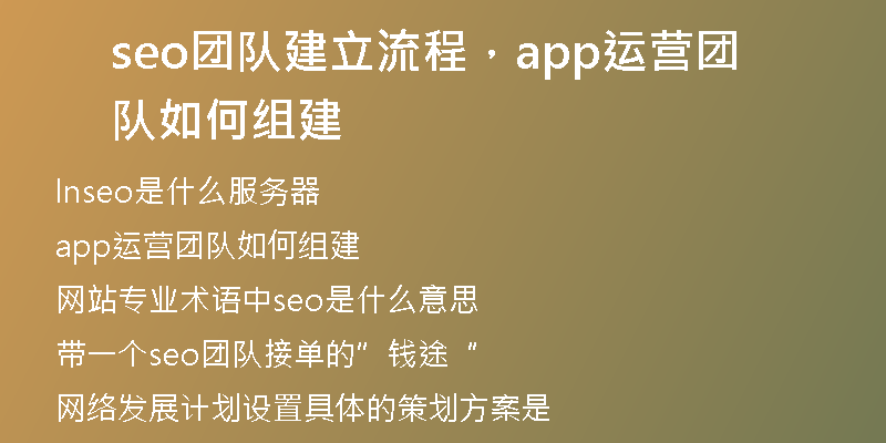 seo團隊建立流程，app運營團隊如何組建