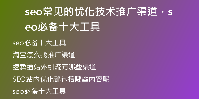 seo常見的優(yōu)化技術(shù)推廣渠道，seo必備十大工具