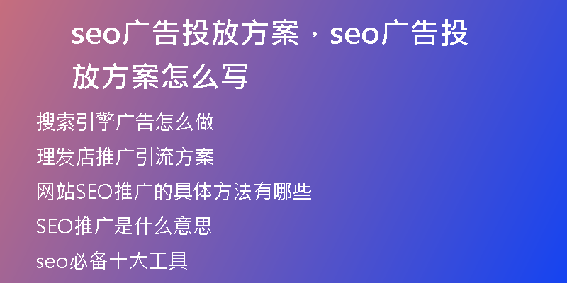 seo廣告投放方案，seo廣告投放方案怎么寫