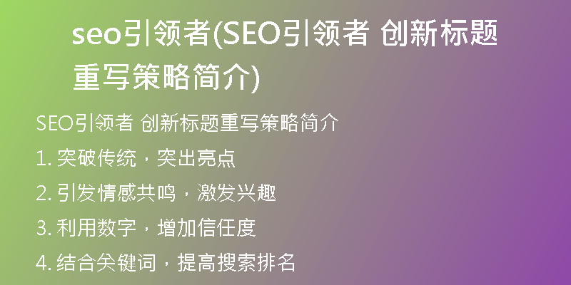 seo引領(lǐng)者(SEO引領(lǐng)者 創(chuàng)新標(biāo)題重寫策略簡介)