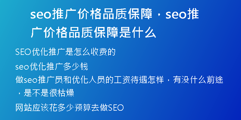seo推廣價(jià)格品質(zhì)保障，seo推廣價(jià)格品質(zhì)保障是什么