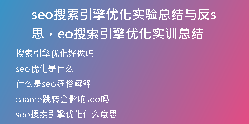 seo搜索引擎優(yōu)化實(shí)驗(yàn)總結(jié)與反思，seo搜索引擎優(yōu)化實(shí)訓(xùn)總結(jié)