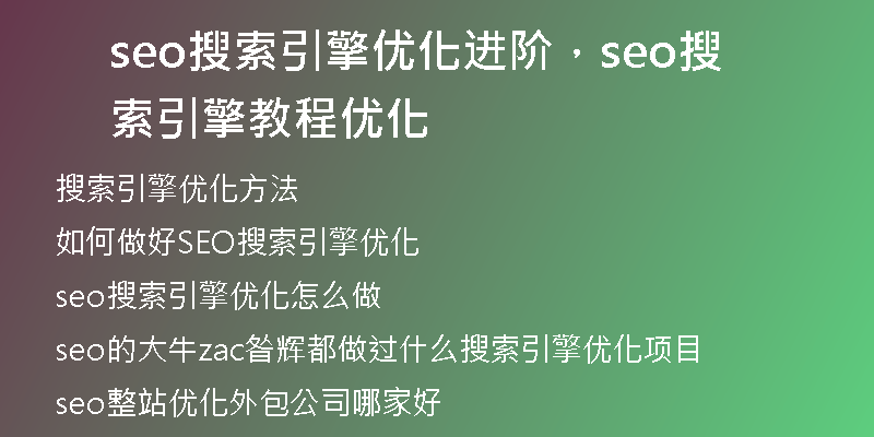 seo搜索引擎優(yōu)化進階，seo搜索引擎教程優(yōu)化