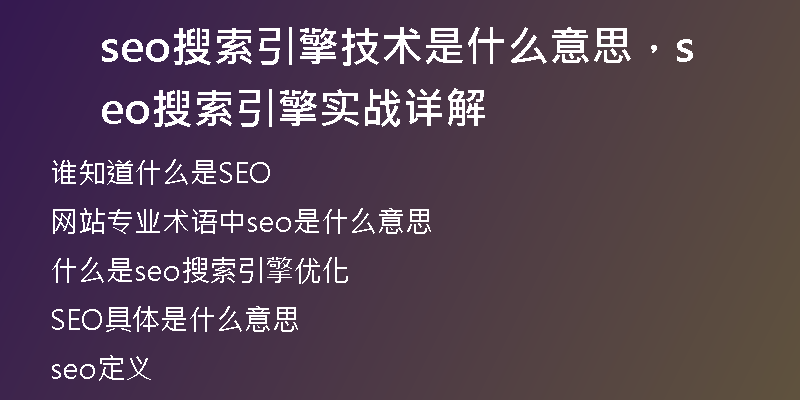 seo搜索引擎技術(shù)是什么意思，seo搜索引擎實(shí)戰(zhàn)詳解