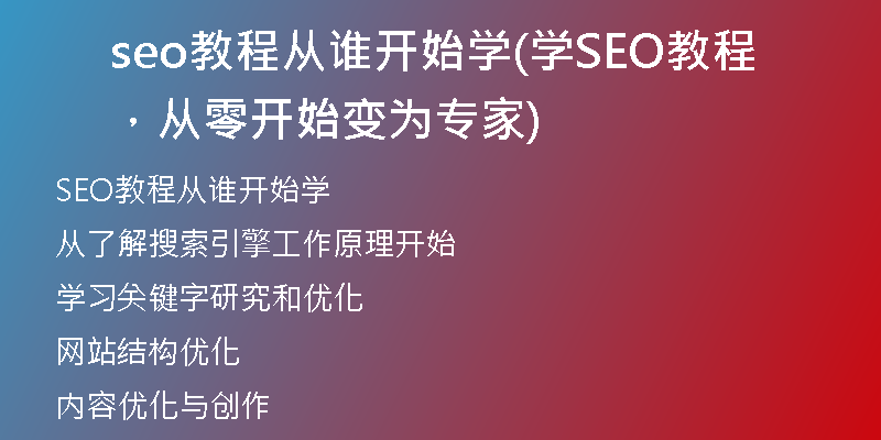 seo教程從誰開始學(xué)(學(xué)SEO教程，從零開始變?yōu)閷＜?