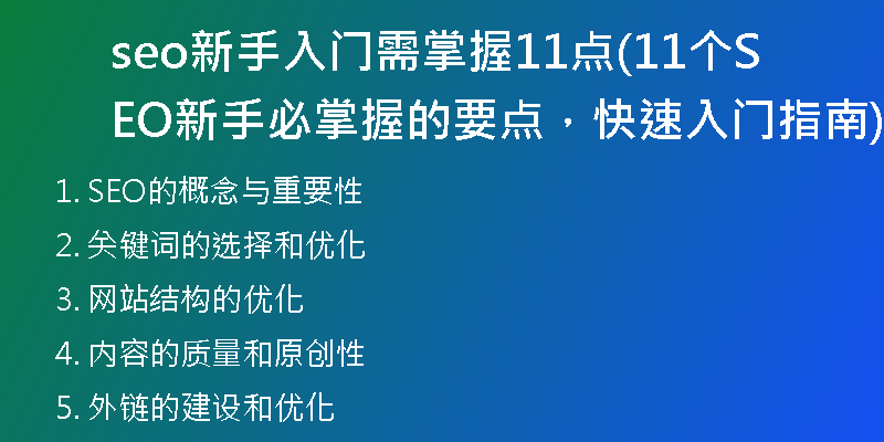 seo新手入門需掌握11點(11個SEO新手必掌握的要點，快速入門指南)