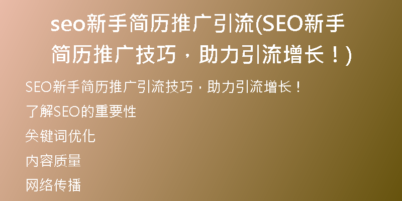 seo新手簡歷推廣引流(SEO新手簡歷推廣技巧，助力引流增長！)