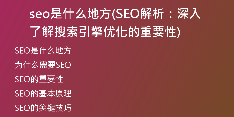 seo是什么地方(SEO解析:深入了解搜索引擎優(yōu)化的重要性)