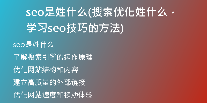 seo是姓什么(搜索優(yōu)化姓什么，學(xué)習(xí)seo技巧的方法)