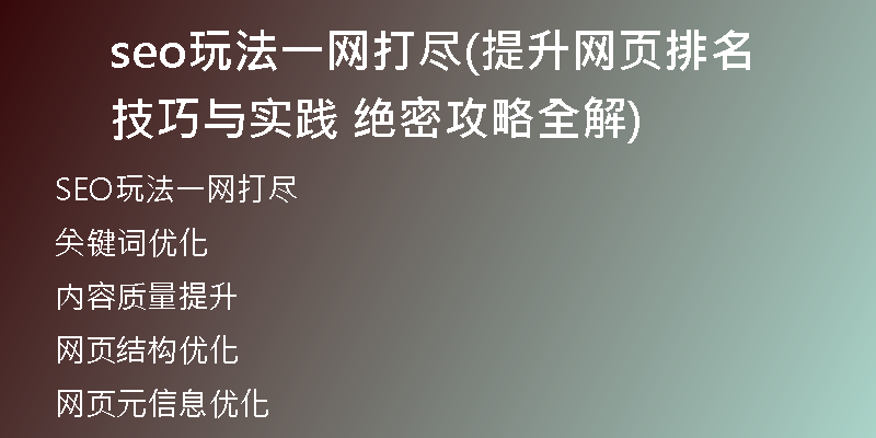 seo玩法一網(wǎng)打盡(提升網(wǎng)頁(yè)排名技巧與實(shí)踐 絕密攻略全解)