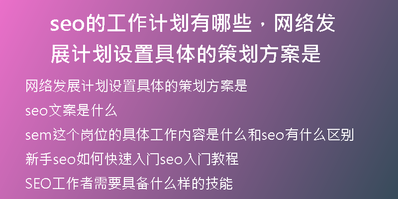 seo的工作計(jì)劃有哪些,網(wǎng)絡(luò)發(fā)展計(jì)劃設(shè)置具體的策劃方案是