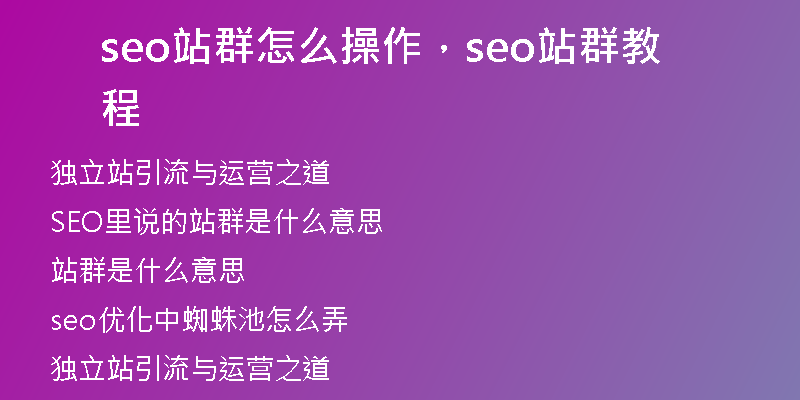 seo站群怎么操作，seo站群教程