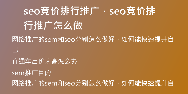 seo競(jìng)價(jià)排行推廣，seo競(jìng)價(jià)排行推廣怎么做