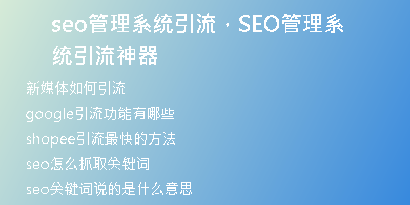 seo管理系統(tǒng)引流，SEO管理系統(tǒng)引流神器