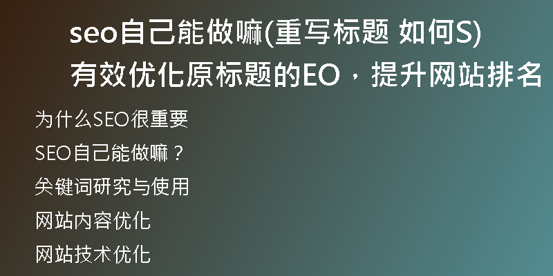 seo自己能做嘛(重寫標(biāo)題 如何有效優(yōu)化原標(biāo)題的SEO，提升網(wǎng)站排名)