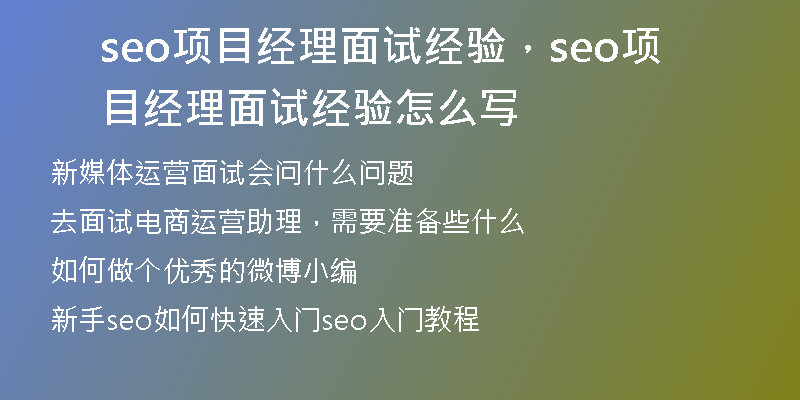 seo項目經(jīng)理面試經(jīng)驗，seo項目經(jīng)理面試經(jīng)驗怎么寫
