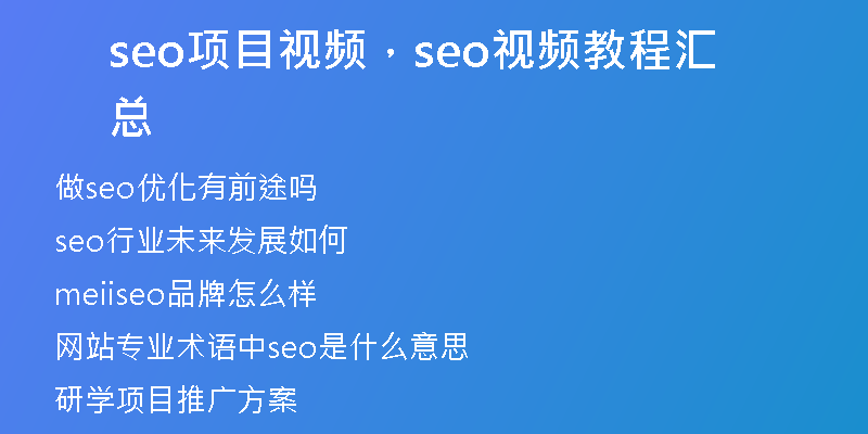seo項(xiàng)目視頻，seo視頻教程匯總