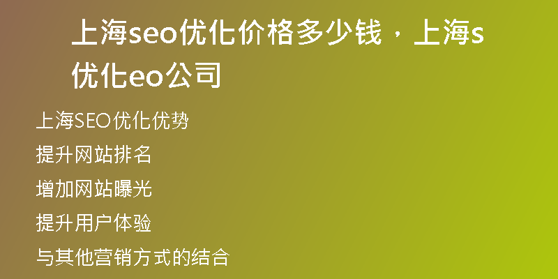 上海seo優(yōu)化價格多少錢，上海優(yōu)化seo公司