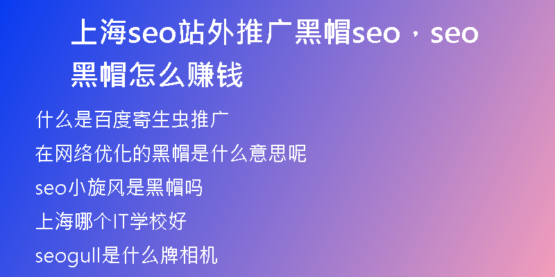 上海seo站外推廣黑帽seo，seo黑帽怎么賺錢