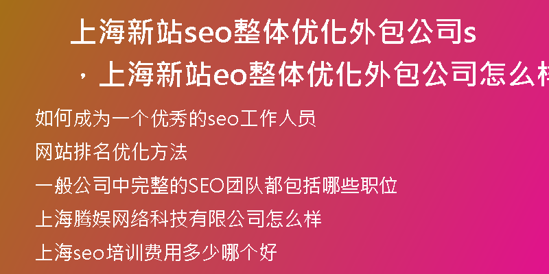 上海新站seo整體優(yōu)化外包公司，上海新站seo整體優(yōu)化外包公司怎么樣