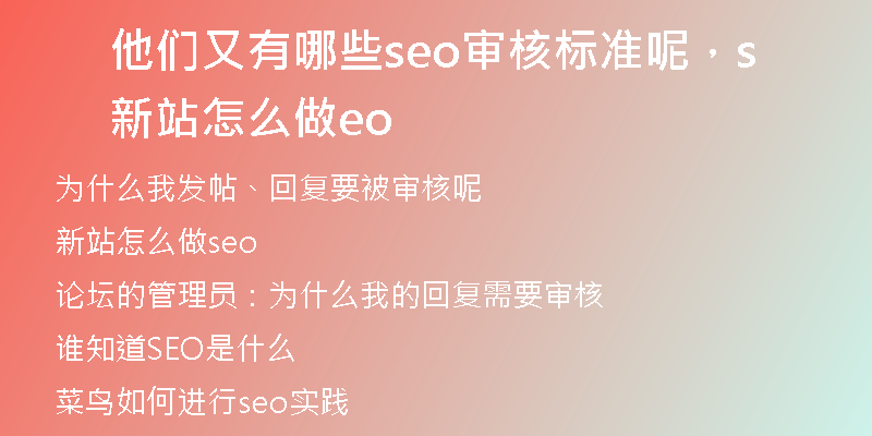 他們又有哪些seo審核標準呢，新站怎么做seo